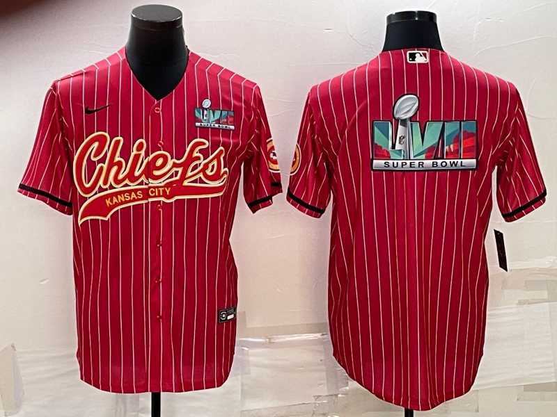 Men%27s Kansas City Chiefs Red With Super Bowl LVII Big Logo Cool Base Stitched Baseball Jersey->kansas city chiefs->NFL Jersey